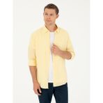 Cacharel Erkek Sarı Keten Karışımlı Slim Fit Uzun Kollu Gömlek 50250813-VR044 - XL