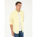 Cacharel Erkek Sarı Slim Fit Keten Karışımlı Gömlek 50266184-VR044 - XL