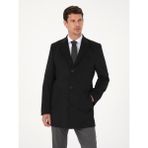 Cacharel Erkek Siyah Ex Slim Fit Yün Karışımlı Palto 50319242-VR046 - 54