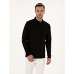 Cacharel Erkek Siyah Regular Fit %100 Pamuk 3 İplik Polo Yaka Sweatshirt 50318960-VR046