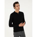Cacharel Erkek Siyah Regular Fit Yün Karışımlı Fermuarlı Polo Yaka Basic Triko Kazak 50296495-VR046
