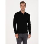 Cacharel Erkek Siyah Regular Fit Yün Karışımlı Fermuarlı Polo Yaka Basic Triko Kazak 50315297-VR046 - 2XL