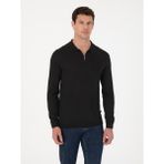 Cacharel Erkek Siyah Regular Fit Yün Karışımlı Fermuarlı Polo Yaka Triko Kazak 50311911-VR046 - XL