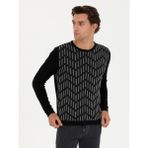 Cacharel Erkek Siyah Slim Fit %100 Pamuk Bisiklet Yaka Triko Kazak 50234952-VR046