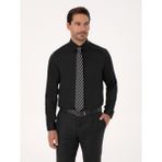 Cacharel Erkek Siyah Slim Fit %100 Pamuk Non Iron Kolay Ütülenebilir Klasik Gömlek 50314613-VR046 - 41