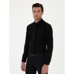 Cacharel Erkek Siyah Slim Fit %100 Pamuk Yarım İtalyan Yaka Basic Gömlek 50294755-VR046 - 38