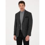 Cacharel Erkek Siyah Slim Fit Ipek Kaşmir Karışımlı Mikro Desenli Blazer Ceket 50310753-VR046 - 6 Drop - 56