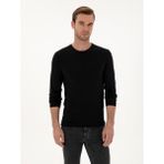 Cacharel Erkek Siyah Slim Fit Kaşmir İpek Karışımlı Bisiklet Yaka Triko Kazak 50316307-VR046 - XL