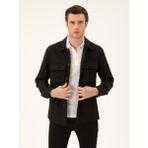 Cacharel Erkek Siyah Slim Fit Keten Karışımlı Ceket Gömlek 50288993-VR046