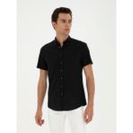 Cacharel Erkek Siyah Slim Fit Keten Karışımlı Kısakol Gömlek 50288558-VR046