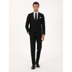 Cacharel Erkek Siyah Slim Fit Mikro Desenli Mono Yaka Yün Karışımlı Takım Elbise 50311025-VR046 - 52 - 6 Drop