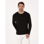 Cacharel Erkek Siyah Slim Fit Pamuk Karışımlı Bisiklet Yaka Selanik Örgü Triko Kazak 50318976-VR046 - 2XL