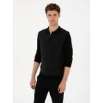 Cacharel Erkek Siyah Slim Fit Pamuk Karışımlı Fermuarlı Polo Yaka Triko Kazak 50318948-VR046