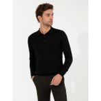 Cacharel Erkek Siyah Slim Fit Polo Yaka Basic Triko Kazak 50255613-VR046