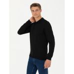 Cacharel Erkek Siyah Slim Fit Polo Yaka Basic Triko Kazak 50270169-VR046