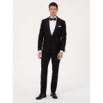 Cacharel Erkek Siyah Slim Fit Yün Karışımlı Kırlangıç Yaka Smokin Damatlık 50324561-VR046 - 6 Drop - 48