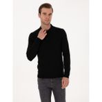 Cacharel Erkek Siyah Slim Fit Yün Karışımlı Polo Yaka Basic Triko Kazak 50315267-VR046 - XL
