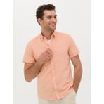 Cacharel Erkek Turuncu Slim Fit Keten Karışımlı Kısakol Gömlek 50269570-VR051 - XL