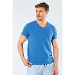Cacharel Erkek V Yaka Likrali T-shirt 1332/Saks - XXL
