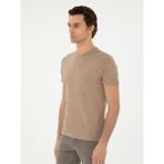 Cacharel Erkek Vizon Slim Fit Bisiklet Yaka Merserize Basic T-Shirt 50305451-VR052 - XS
