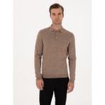 Cacharel Erkek Vizon Slim Fit Yün Karışımlı Polo Yaka Basic Triko Kazak 50315267-VR052