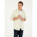Cacharel Erkek Yeşil Keten Karışımlı Slim Fit Uzun Kollu Gömlek 50247552-VR054 - 2XL