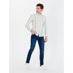 Cacharel Erkek Yeşil Slim Fit %100 Pamuklu Çizgili Gömlek 50265585-VR054 - 2XL