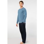 Cacharel Erkek Yuvarlak Yaka Uzunkol Pijama Takım, %50 Modal, %50 Pamuk Alt Pijama ceplidir