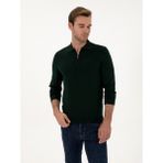 Cacharel Erkek Zümrüt Regular Fit Yün Karışımlı Fermuarlı Polo Yaka Basic Triko Kazak 50315297-VR055