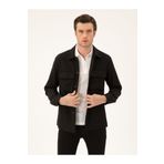 Cacharel Siyah Slim Fit Keten Karışımlı Ceket Gömlek 50288993-VR046