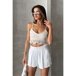 Caddebostan Moda Kadın İp Askılı Dantel Örgü Crop Bluz Bohem Büstiyer