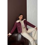 Caddebostan Moda Kadın Peluş Süet Ceket Modern Premium Luxury Trend Tasarım Mont 1856 - Bordo
