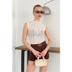 Caddebostan Moda Krem Sıfır Kol Dantel Bluz Modern Premium Luxury Trend Tasarım Bluz