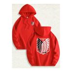 caddekombin AOT Keşif Birliği Arka Göğüs Baskılı Kapüşonlu Cepli İçi Yünlü Kırmızı Sweatshirt