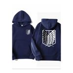 caddekombin AOT Keşif Birliği Arka Göğüs Baskılı Kapüşonlu Cepli İçi Yünlü Lacivert Sweatshirt