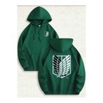 caddekombin AOT Keşif Birliği Arka Göğüs Baskılı Kapüşonlu Cepli İçi Yünlü Yeşil Sweatshirt