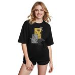CADDEKOMBIN Batik Desenli Çiçek Baskılı Bisiklet Yaka T-shirt, S, cadde-023, Siyah, Kadın