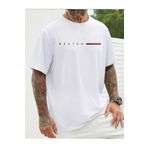 caddekombin Boston Baskılı Erkek Pamuk Penye Bisiklet Yaka Beyaz T-shirt