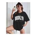 caddekombin Brooklyn 1898 Baskılı Pamuk Yuvarlak Yaka Siyah T-shirt
