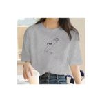 caddekombin Çengelli İğne Baskılı Kadın Pamuk Penye Bisiklet Yaka Gri T-shirt