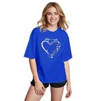 CADDEKOMBIN Işıltılı Yıldız Detaylı Bisiklet Yaka Saks T-shirt, S, cadde-039, Mavi, Kadın