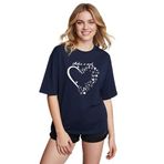 CADDEKOMBIN Işıltılı Yıldız Detaylı Bisiklet Yaka T-shirt, 2XL, cadde-039, Lacivert, Kadın