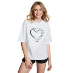 CADDEKOMBIN Işıltılı Yıldız Detaylı Bisiklet Yaka T-shirt, S, cadde-039, Beyaz, Kadın