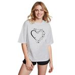 CADDEKOMBIN Işıltılı Yıldız Detaylı Bisiklet Yaka T-shirt, S, cadde-039, Gri, Kadın