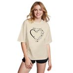 CADDEKOMBIN Işıltılı Yıldız Detaylı Bisiklet Yaka T-shirt, XL, cadde-039, Bej, Kadın