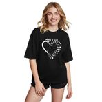 CADDEKOMBIN Işıltılı Yıldız Detaylı Bisiklet Yaka T-shirt, XL, cadde-039, Siyah, Kadın