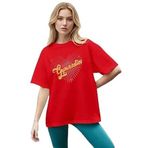 CADDEKOMBIN Işıltılı Yıldız Noktalı Detaylı Bisiklet Yaka T-shirt, XL, cadde-056, Kırmızı, Kadın