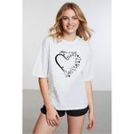 caddekombin Kadın Işıltılı Yıldız Detaylı Bisiklet Yaka Beyaz T-shirt