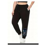 caddekombin Kadın Paçası Kedi Baskılı Jogger Comfort Fit Kalıp Siyah Eşofman Altı
