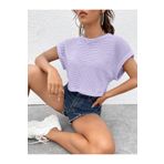 caddekombin Kadın Yarasa Kol Oversize Kalıp Waffle Kumaş Lila T-shirt Crop Top